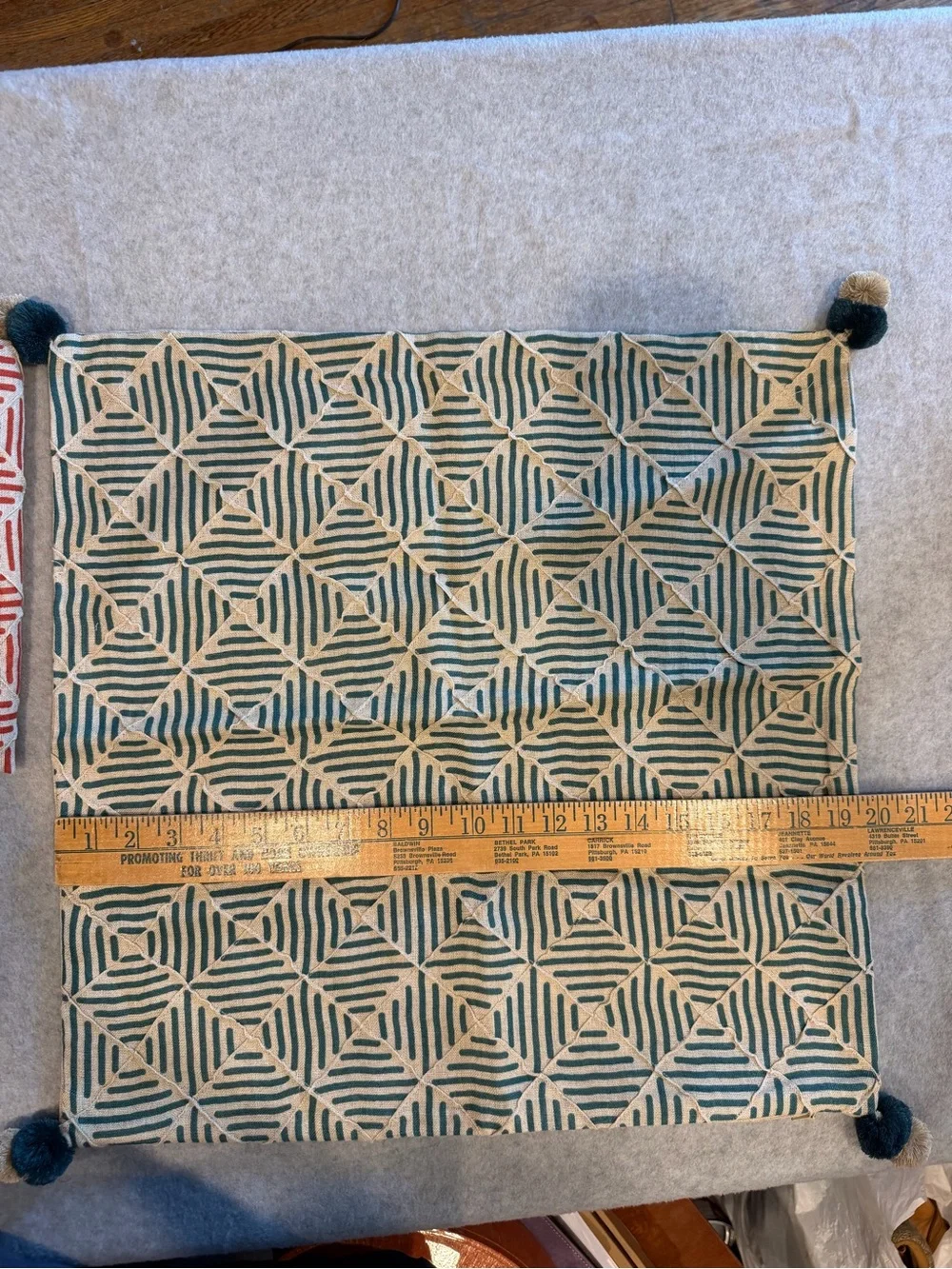 Oka Cushion Covers Brick Red And Pine Green Print On Linen Zipper 19.5 In Square